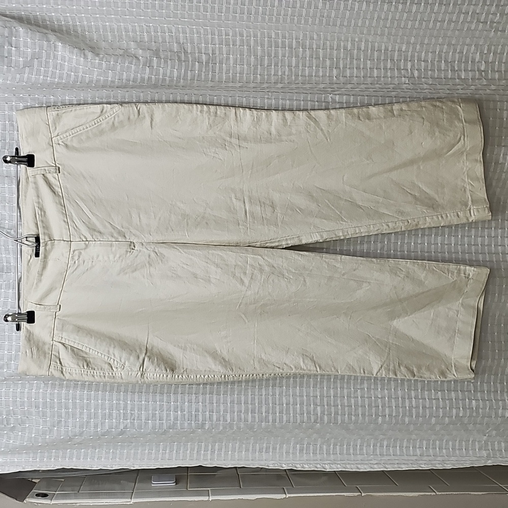 J. Crew Favorite Fit Linen Blend Wide Leg Flat Front Cropped Trousers Sz 16
